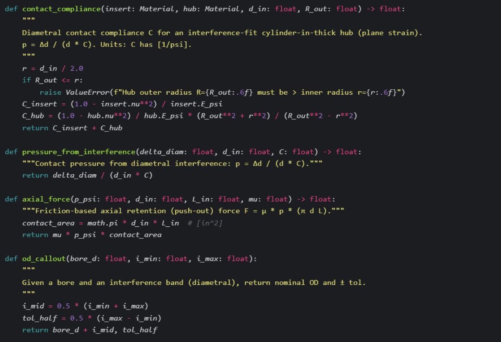 Python for interference-fit contact pressure