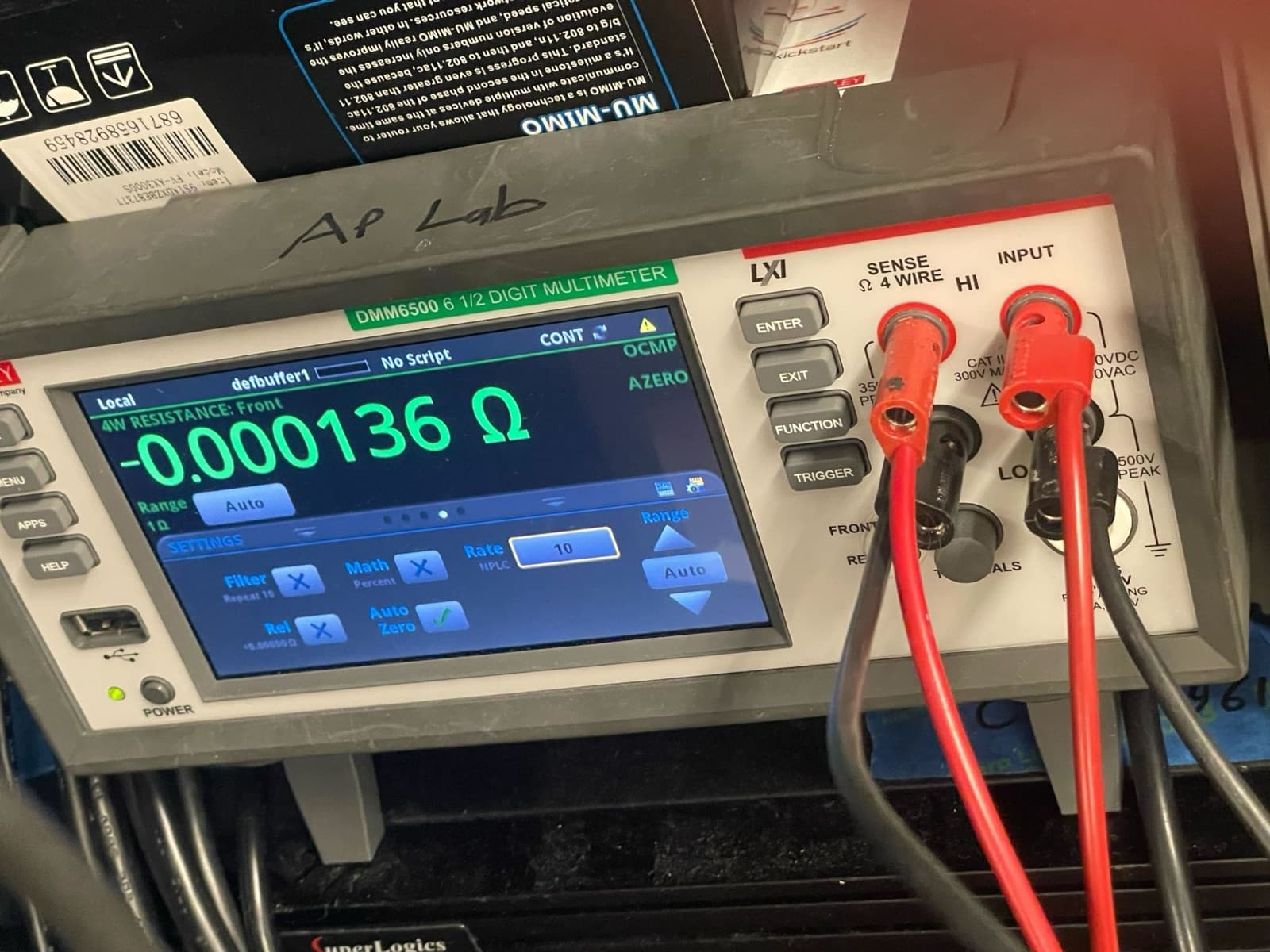 Milliohm meter reading on a connector