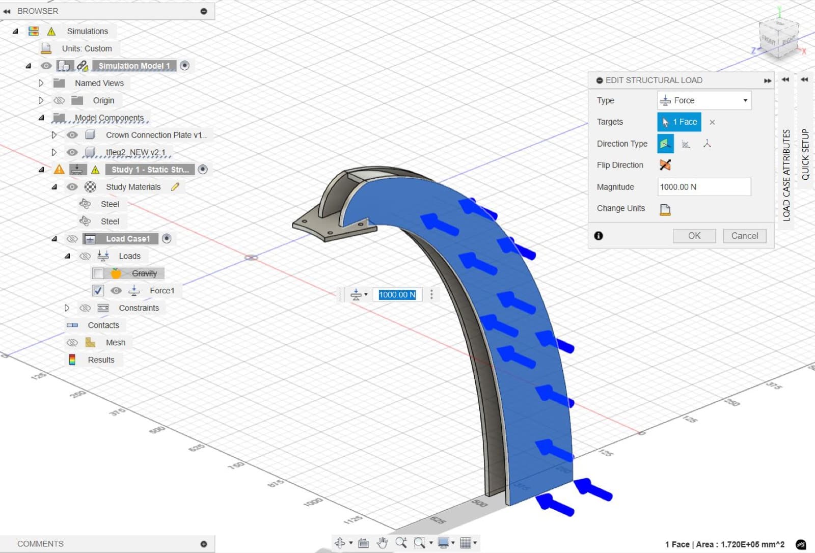 FEA load case on a TF leg arc
